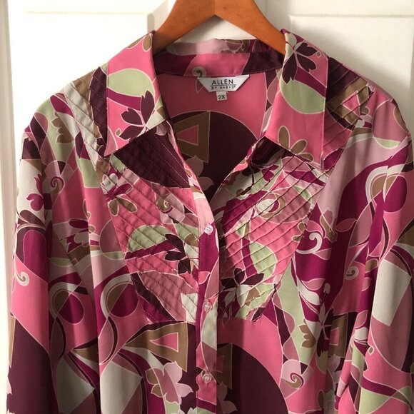 Women's Plus Size Blouse Flower Abstract Design Multi-color Shirt 2X - Picture 2 of 9